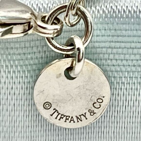 Tiffany & Co. Sterling Silver Return To Blue Enamel Heart Tag Bracelet 6.8” - Picture 5 of 14